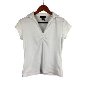 Express Womens White Collared Short Sleeve Top M Cotton Spandex Blend
